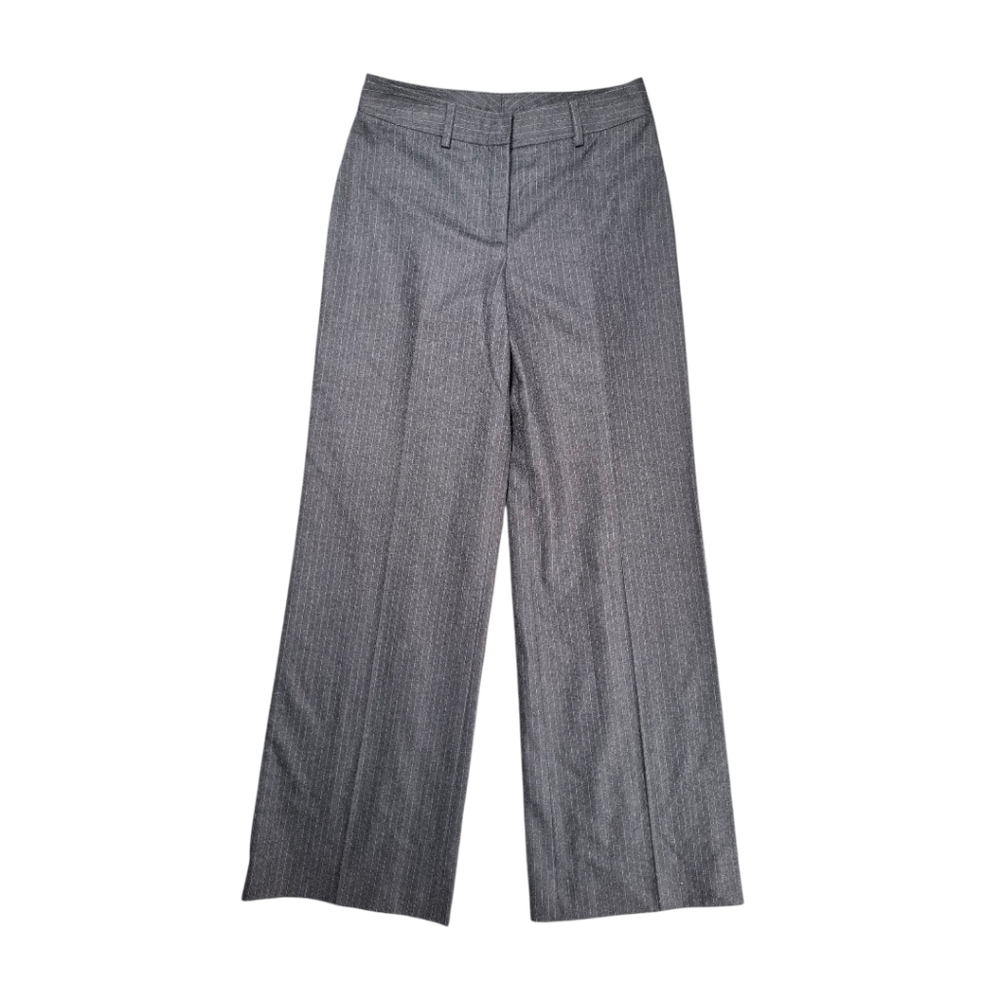 Tombolini Womens Gray Striped 100% Wool Wide Leg Pants Size 42 Made Italy Office